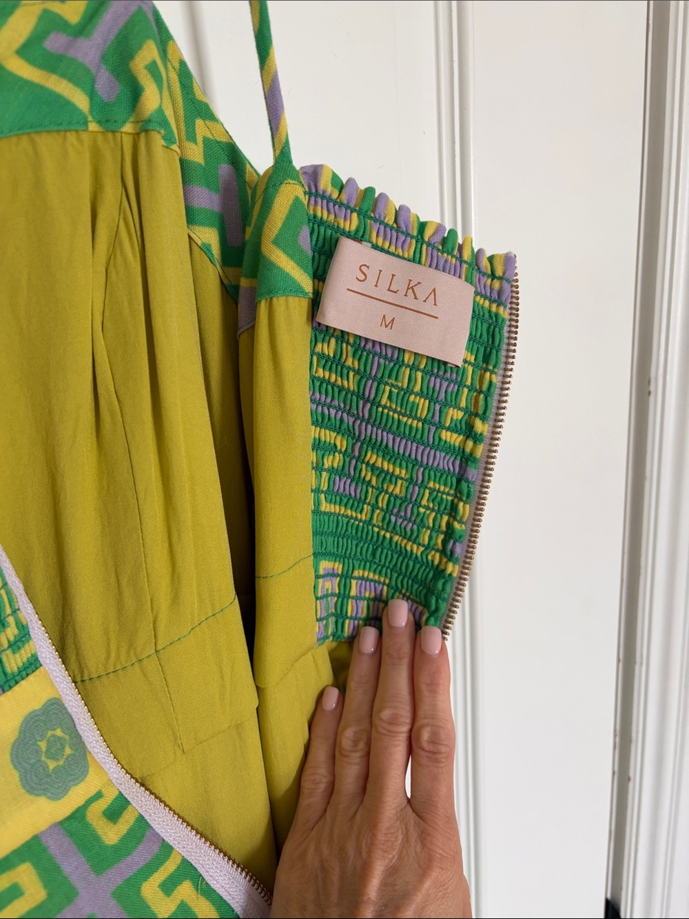 Green Geometric Print Maxi Dress - Sleeveless Summer Dress - Picture 4 of 4